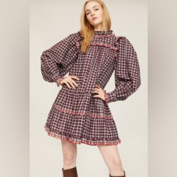 Ulla Johnson Plaid Long Sleeve Mini Dress Size 2 New Retails $425 - Picture 1 of 12